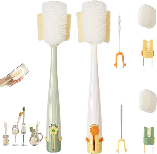 5 in 1 Bottle Cleaning Brush Set, 5‑in‑1 Multifunctional Bottle Cleaning Brush Set, Straw, Lid, Gap & Cup Brushes for Travel and Home Use (Green+Yellow)
