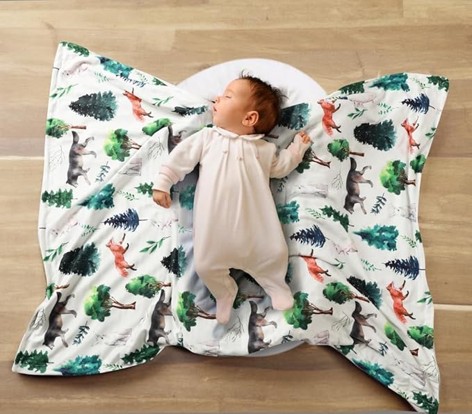 4 Pack Soft Woodland Baby Blankets（30“X40 for Unisex Girls or Boys Breathable Gender Neutral Nursery Double Layer Blankets with Dotted Backing and Animals Printed for Newborn Toddlers (Animal Print)