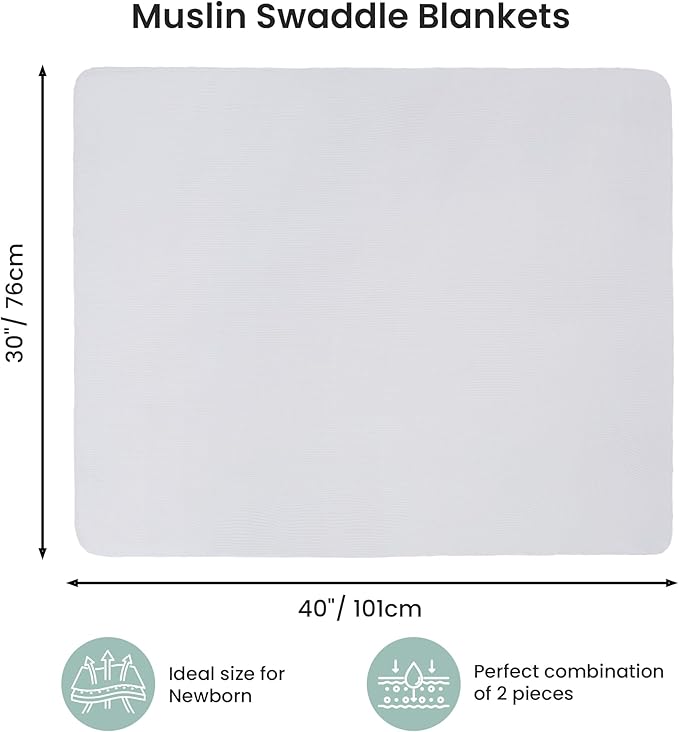 Jersey Swaddle Blanket, Ultra Soft Stretchy Receiving Blanket, Baby Girl Newborn Rainbow Swaddle Wrap, 40 x 30 inches, 2 Pcs, White & Green