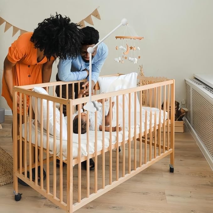 Baby Crib Mobile Arm,27.2 Inches Wooden Baby Mobile Hanger for Crib,Adjustable Mobile Arm for Crib Cot Bed Bassinet Wind Chimes Bed Bell Nursery Cloud Design (White)