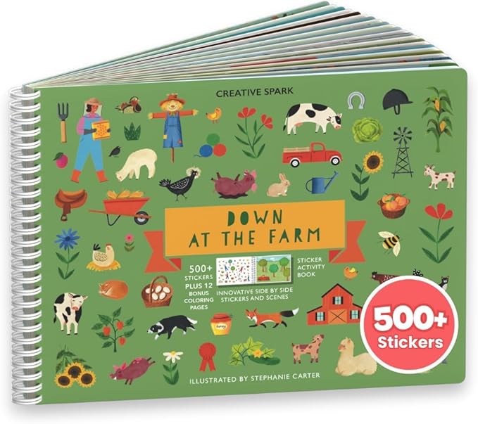 Cupkin Farm Animal Sticker Book Activity for Kids, Toddler Airplane Travel Essentials, 500+ Horse Stickers for Kids + 12 Scenes + 12 Coloring Book Pages, Cow Lover Children's Gift, Crafts Ages 2-8
