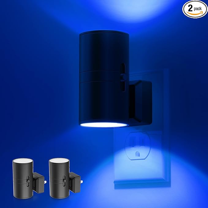 Blue Night Light, LOHAS Bluey Light Plug into Wall, Dusk to Dawn Sensor, 0-100LM, Adjustable Brightness, Calm Dimmable Lights for Bathroom, Hallway, Bedroom, 2 Pack