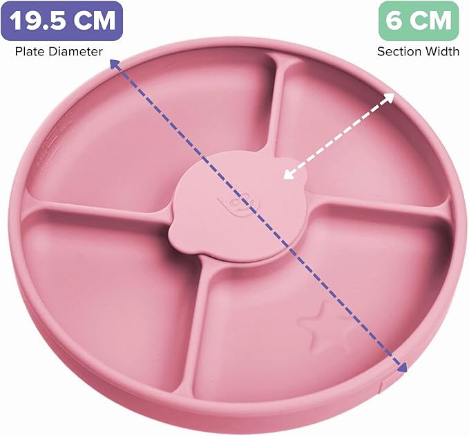 TalkTools Bitsy Silicone Suction Plates for Toddlers – Divided Baby Plate for Kids 6+ Months | BLW Feeding Essentials | Microwave Safe, BPA-Free | Weaning Supplies Must Haves - Pink (Made in USA)