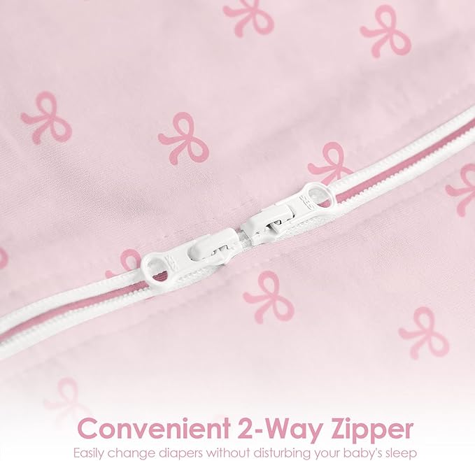 Baby Swaddle 0-2 Months, Cotton Arm-In Zipper Sleep Sack, Wearable Blankets Wrap for Newborn Infant Girls (Bow, Pack of 1)