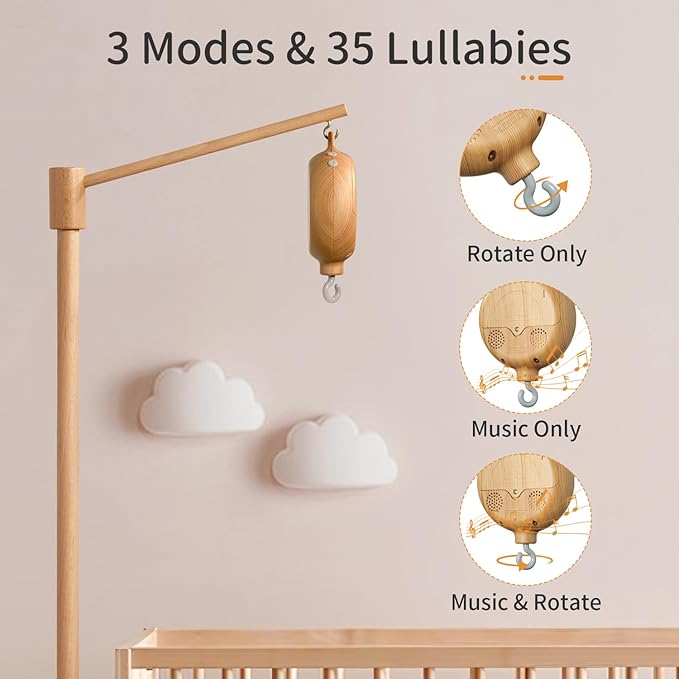 FEISIKE Crib Mobile Motor, Baby Crib Mobile Spinner Nursery Decor Mobile Music Box Volume Control 35 Infant Lullabies