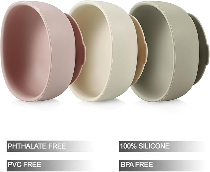 PandaEar 3 Pack Silicone Suction Bowls for Baby Toddler Infant Kids - Baby Food Bowls First Stage Feeding - Suction, Soft, Safe, BPA-Free