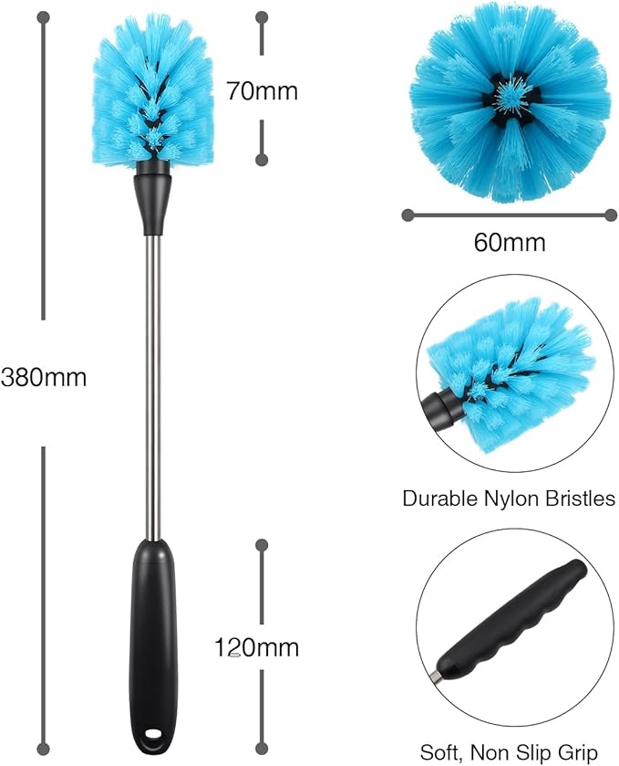2 Pack Water Bottle Brush,15-inch Long, Bottle Brush Cleaner, Bottle Scrubber, Kitchen Scrub Brush Suitable for Water Bottles, Cups, Glasses, Baby Bottles, Wine Glasses, Blue