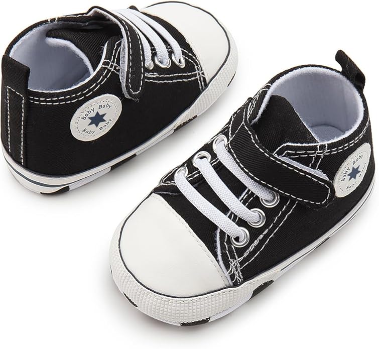 Meckior Baby Girls Boys Canvas Sneakers Soft Sole High-Top Ankle Infant First Walkers Crib Shoes