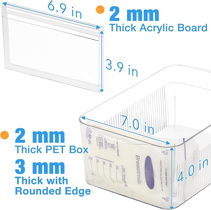 Breastmilk Storage Container with 4 Freezer Flattener Kit to Flatten Standing Breast Milk Bags in Organizer Bins Save Refrigerator Space |Horizontal Storage