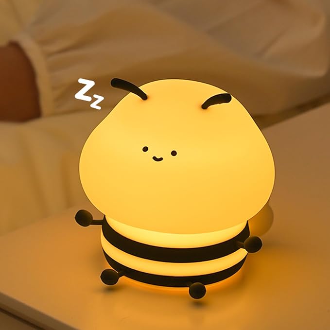 Cute Bee Kids Night Light, LED Squishy Night Lamp, Dimmable Nursery Nightlight for Kids, Rechargeable Timer Touch Lamp, Dorm Decor, Funny Gifts (Bee)