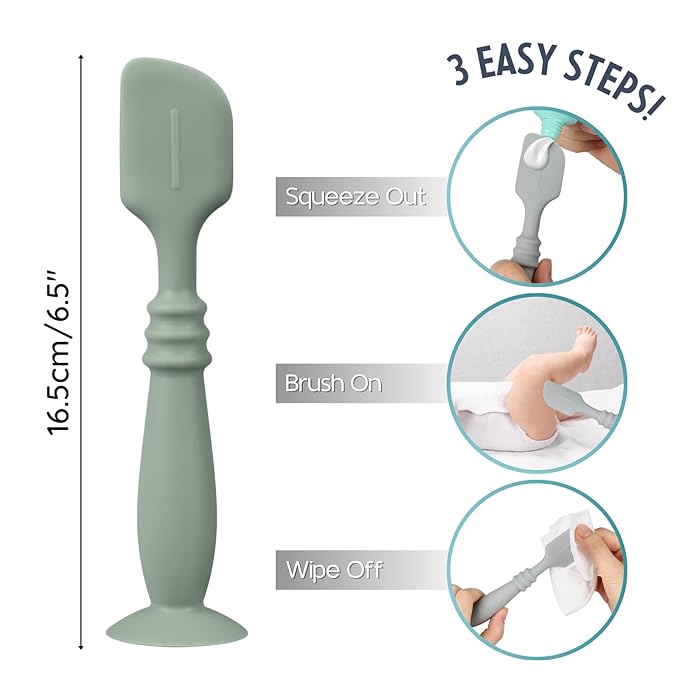 3 Packs Silicone Diaper Cream Applicator with Suction Base, Diaper Cream Spatula Applicator for Babies, Soft Silicone Diaper Cream Brush (White/Sage/Ether)