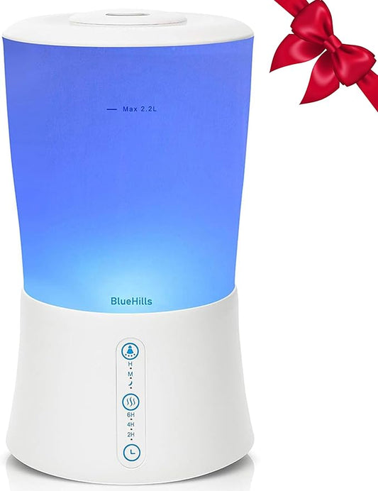 BlueHills Large 2000 ML XL Essential Oil Diffuser Premium Aromatherapy Humidifier for Big Room Home Long Run Extra Large Capacity for Huge Area 2 Liter 2L Color Changing Lights Cool High Mist White-S1