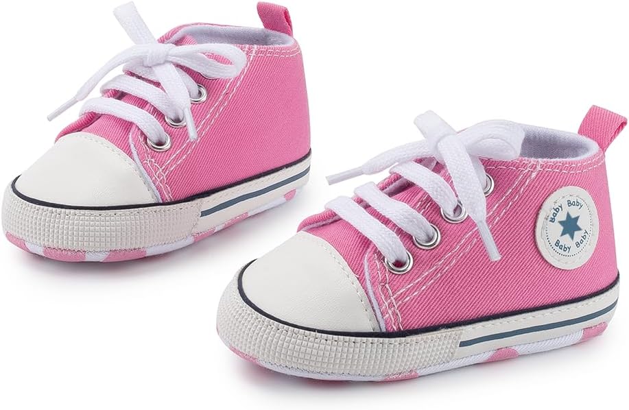 Meckior Baby Girls Boys Canvas Sneakers Soft Sole High-Top Ankle Infant First Walkers Crib Shoes