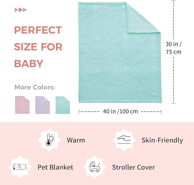 Soft Cozy Fleece Baby Blanket Animal Pattern Soft Cozy Fluffy Plush Receiving Blanket for Newborn Infant Toddler, Warm Crib Stroller Blanket for Boys Girls, 30"x40", Green