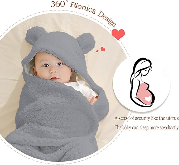 Baby Swaddle Blanket Boys Girls Cute Plush Receiving Blanket Ultra-Soft Newborn Sleeping Wraps for Infant 0-6 Months - Grey