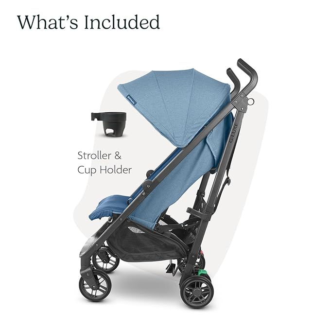 UPPAbaby G-Luxe Umbrella Stroller/Lightweight Design for Easy Travel/One-Step Fold + Recline/XL Basket + Canopy/Cup Holder Included/Charlotte (Coast Blue Mélange/Carbon Frame)
