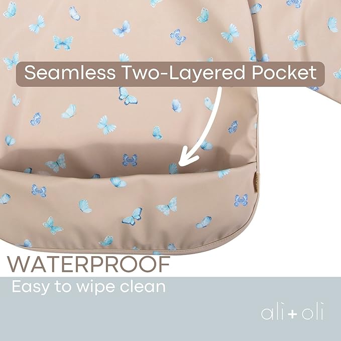 Ali+Oli Smock Bibs for Babies, BPA-Free Oeko-Tex Certified, Waterproof Baby Smock, Machine Washable, Toddlers Ages 6m+