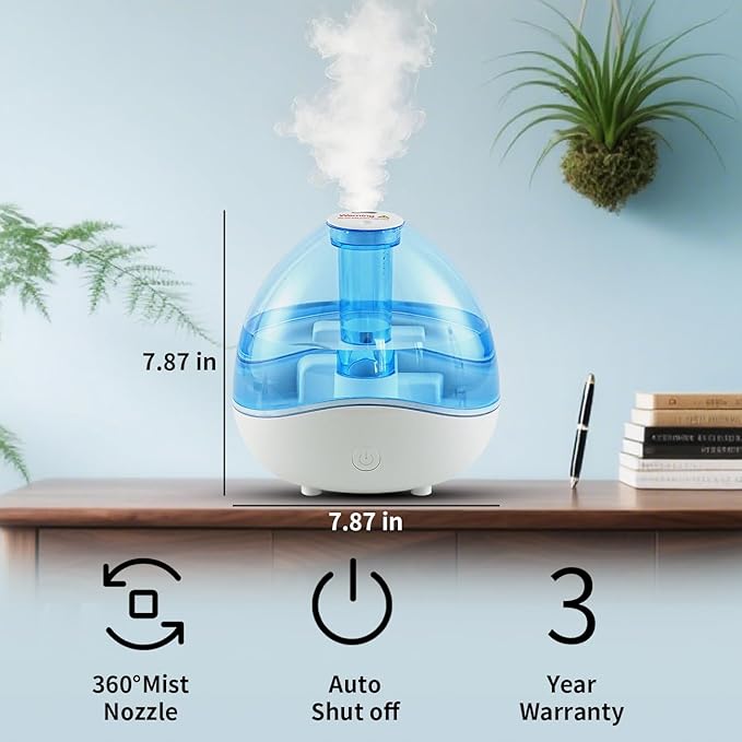 Cool Mist Humidifiers for Bedroom & Large Room (1.5L Water Tank) Quiet Ultrasonic Air Humidifier For Babies Nursery, Office, Indoor Plants & Whole House -Adjustable 360 Rotation Nozzle, Auto-Shut Off