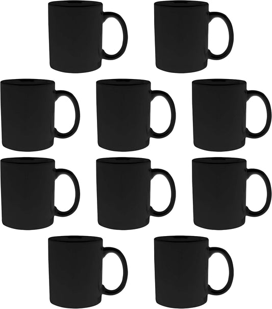 DISCOUNT PROMOS Ceramic Mugs – 11 oz. Set of 10, Personalized Bulk Pack, Perfect for Hot or Iced Drinks, Gaming – Black