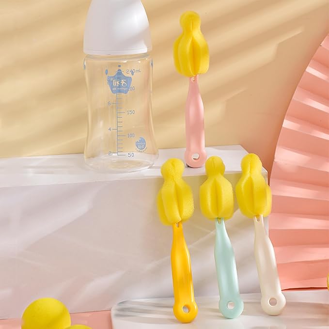 Bottle Brush Cleaner 4PCS Sponge Cleaning Brushes Long Handle Scouring Pad Scrub Brushes for Kitchen Clean Baby Bottle Glasses Mugs Cups (4 Colorful Brush+4 Nipple Brush)