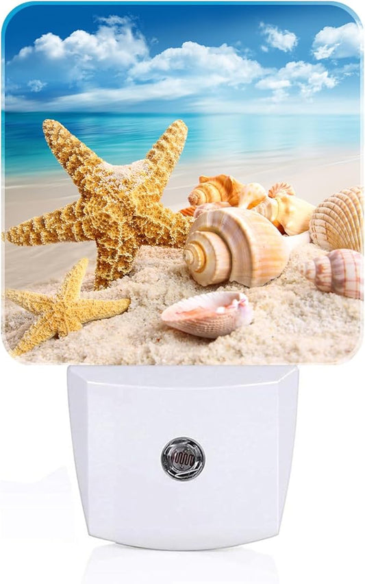 Beach Shell and Starfish Conch Night Light,Plug-in Nightlights Auto Sensor Night Lamp Dusk-to-Dawn Lamp Home Decor for Nursery Children Girls Boys
