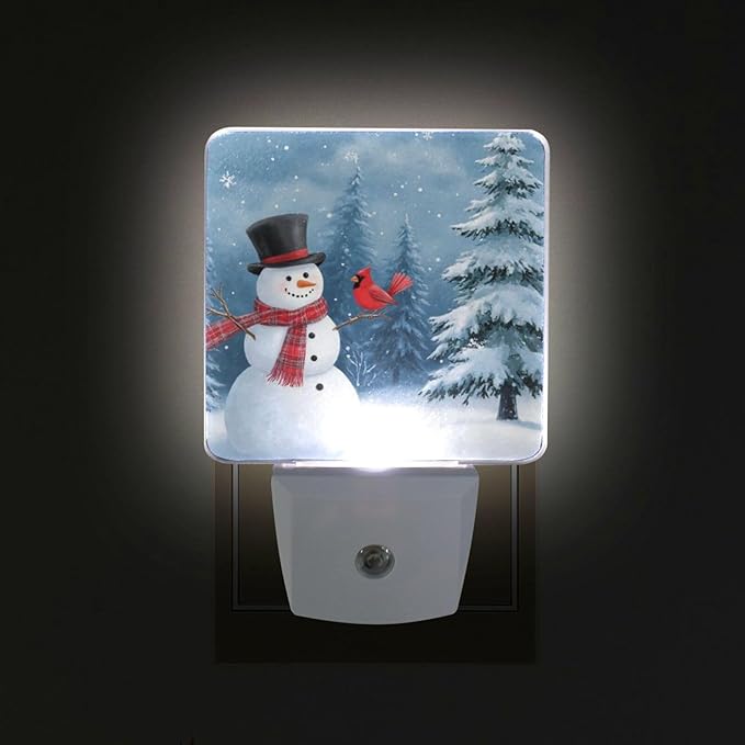 Aslsiy Night Light for Kids Cute Snowman Red Bird Forest (2) Plug in Wall Lamp LED Dusk to Dawn Sensor Energy Saving Nightlight for Boys Girls Men Women