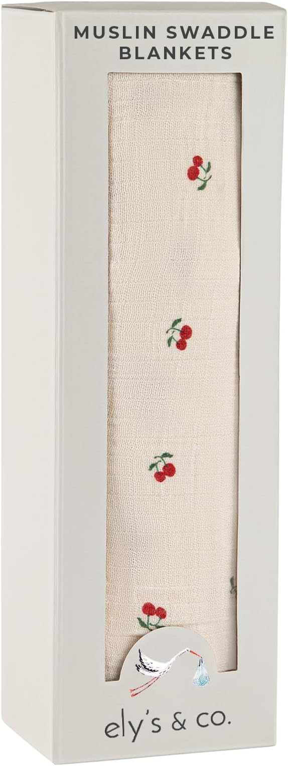 Ely's & Co. Muslin Swaddle Blanket 1-Pack for Baby Girl, 100% Cotton Muslin Extra Large Swaddle Receiving Blanket, 47”x47” (Red Cherry)