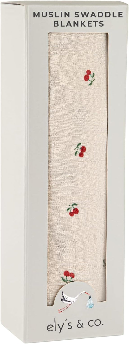 Ely's & Co. Muslin Swaddle Blanket 1-Pack for Baby Girl, 100% Cotton Muslin Extra Large Swaddle Receiving Blanket, 47”x47” (Red Cherry)