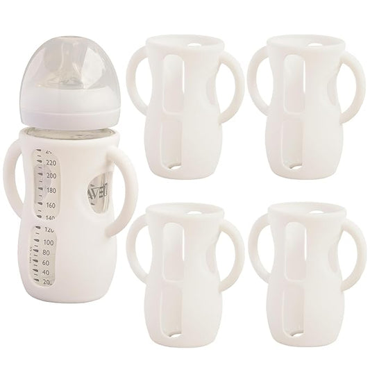 4 Pack Silicone Sleeves for Avent Natural Glass Baby Bottles, Anti Breakage Bottle Holder, Compatible with Philips Avent Glass Natural Baby Bottles (4 White, 8 OZ)
