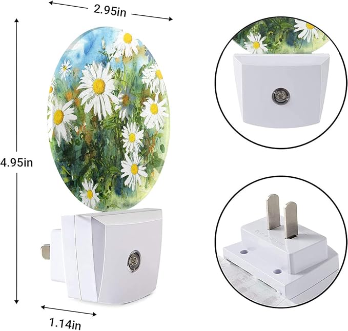 EKOBLA White Daisies Night Light Spring Garden Flower Daisy Night Lights Plug into Wall for Men Women Girls Boys, Dusk to Dawn Nightlight 0.5W Sleep Friendly