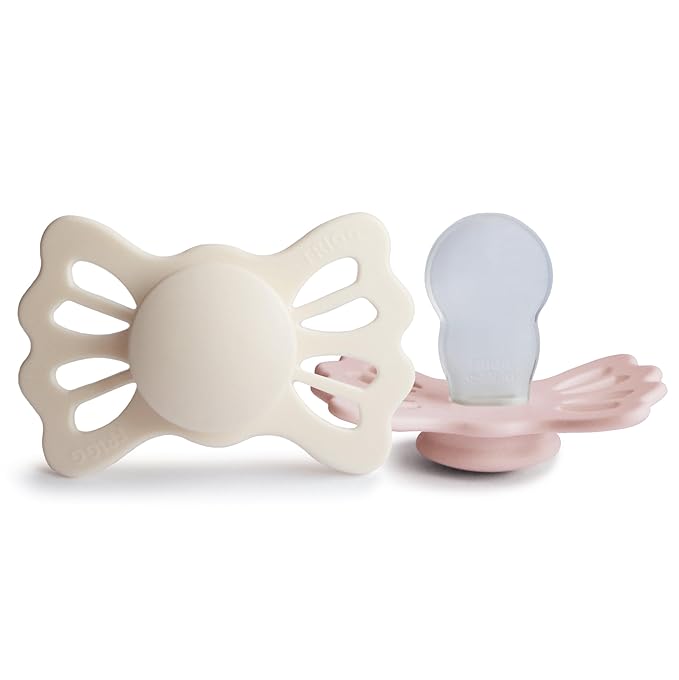 FRIGG Lucky Symmetrical SilkySoft Silicone Baby Pacifier | Made in Denmark | BPA-Free (Cream/Blush, 6-18 Months)
