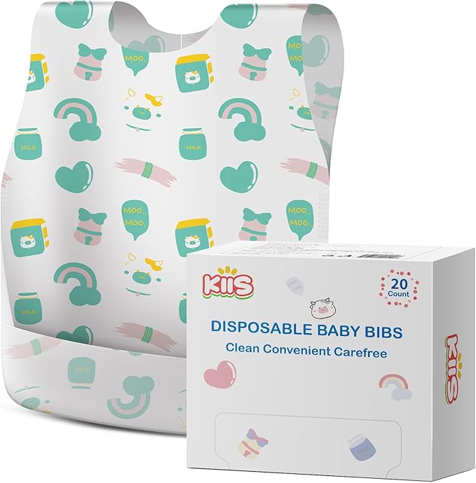 KIIS Disposable Baby Bibs for Travel - Waterproof Baby Smock Bibs for Eating, Toddlers & Kids - Travel & Daycare Essentials