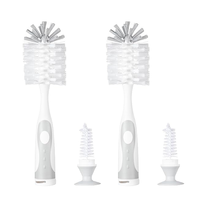 Chemimoso Multifunctional Cleaning Brush, Baby Bottle Brush, Water Bottle Brush Cleaner, Cup Brush, Rotate The Suction Cup to Obtain The Small Bristle Brushes Hidden in Handles, Set B, Grey