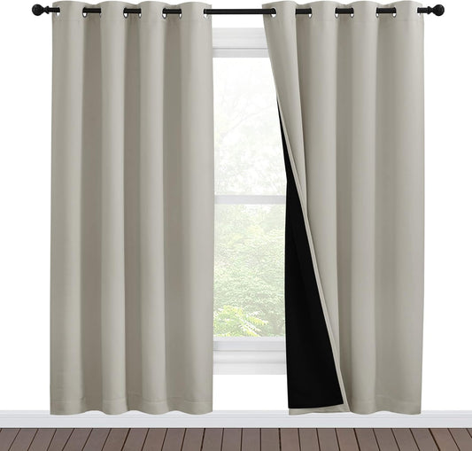 NICETOWN 100% Blackout Window Curtain Panels, Full Light Blocking Drapes with Black Liner for Nursery, 78-inch Drop Thermal Insulated Draperies (Natural, 2 Pieces, 55-inch Wide Per Panel)