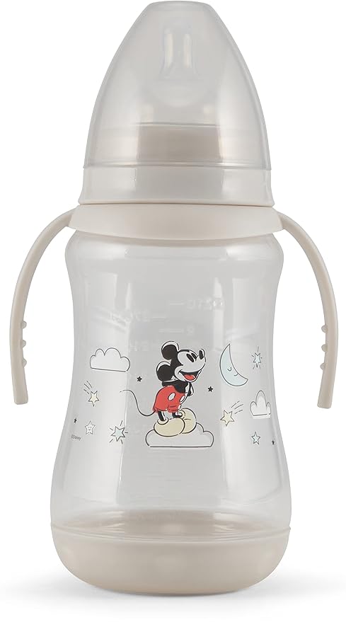 Disney 2 Pack 10 Ounce Baby Bottles with Character Prints and Colored Covers with Double Handle - BPA Free and Easy to Clean