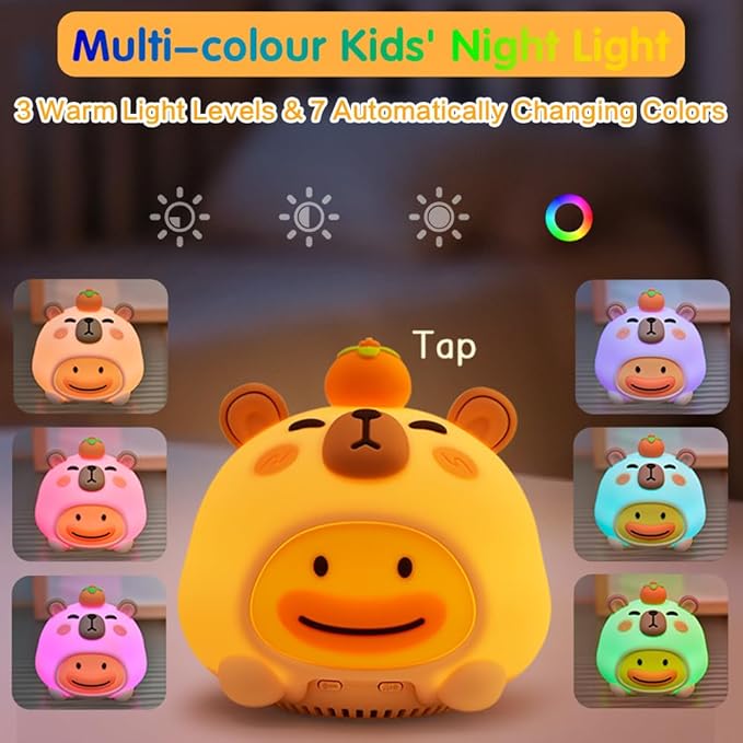 Baby Sound Machine, 20 Soothing Sounds White Nosie for Sleeping, Rechargeable Night Light with Speaker, 3 Brightness Levels Remote and Tap Control, Nursey Lamp for Baby, Kids Bed Room (Capybala)