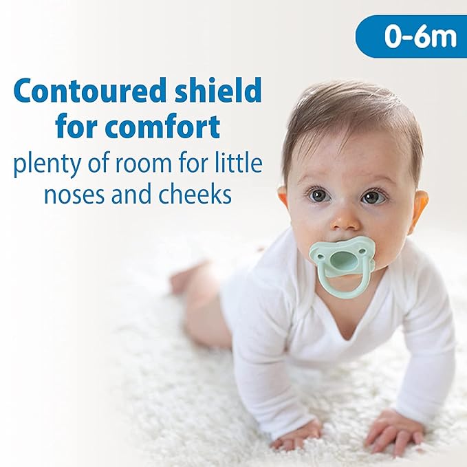 Dr. Brown's HappyPaci 100% Silicone, Newborn Baby Pacifiers 0-6 Months, BPA Free, White, Pink, Light Pink, Cool Gray, Green, and Ecru, 6 Pack