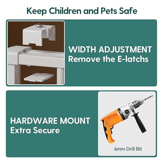 Babelio Baby Gate for Stairs & Doorways, 26-43" W 34" H Extra Tall| No Bottom Bar| Easy Installation| One-handed Operation| Auto-close| Hardware Mount (Drill Needed) Safety Dog/Pet Gate Indoor (Black)