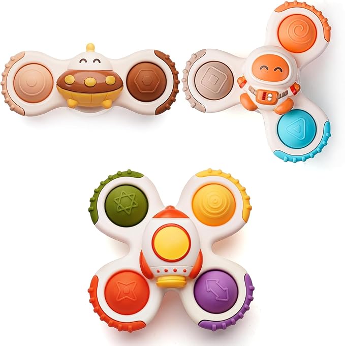 LiKee Strong Suction Cup Fidget Rotating Sensory Bath Toys for Baby, Airplane Car Travel Table & Window Toys for Toddler Boys and Girls, 12+ Months