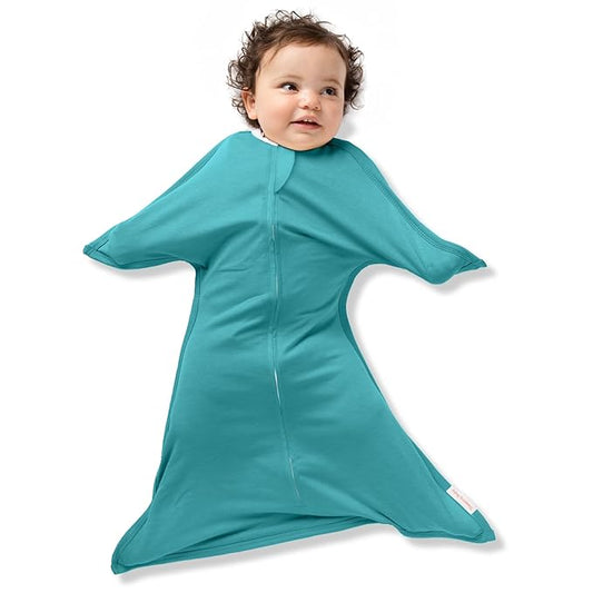 SleepingBaby Zipadee-Zip Transition Swaddle - Cozy Baby Swaddle Blanket with Zipper Convenience - Roomy Wearable Blanket for Easy Diaper Changes - Classic Teal, Large (12-24 Month)