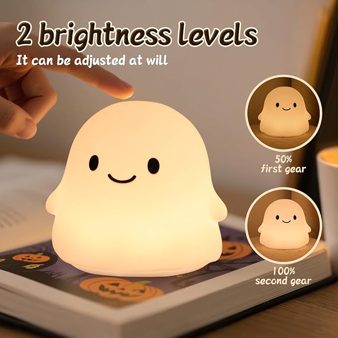 Ghost Night Light, Cute Ghost Decor Light Up Ghost Lamp - Color Changing Durable Kid-Safe Silicone, Long-Lasting Battery, USB Touch Control, Kids Halloween Gifts, Indoor Halloween Decor