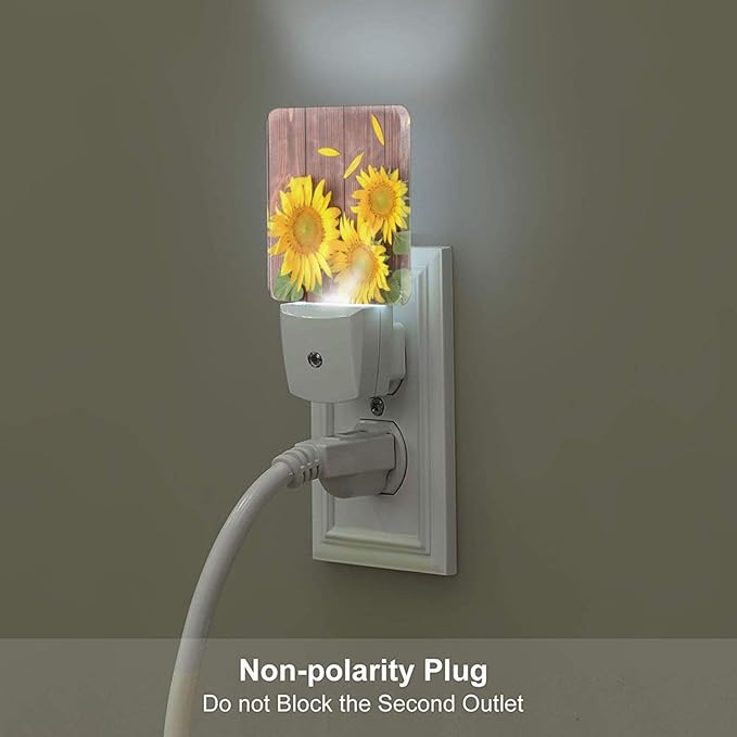 Vintage Wooden Sunflower Night Light,Plug Into Wall with Dusk to Dawn Light Sensors, Warm Nightlights for Bedroom, Bathroom, Hallway, Kitchen, Gifts Ideal for Boys Girls Women Men