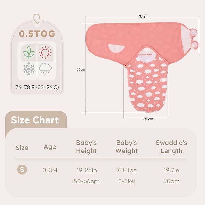 Baby Swaddles for Newborns with Zipper, 100% Cotton Newborn Swaddle Sack, 3 Pack Baby Swaddles 0-3 Months Swaddle Sleep Sack for Newborn Baby Boy Girl White Pink Rainbow