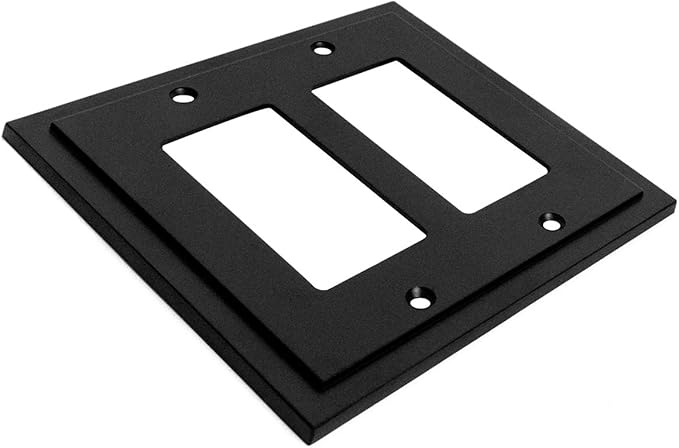 Modern Edge Decorative Wall Plate Switch Plate Outlet Cover, Durable Solid Zinc Alloy (Double Decorator, Matte Black)