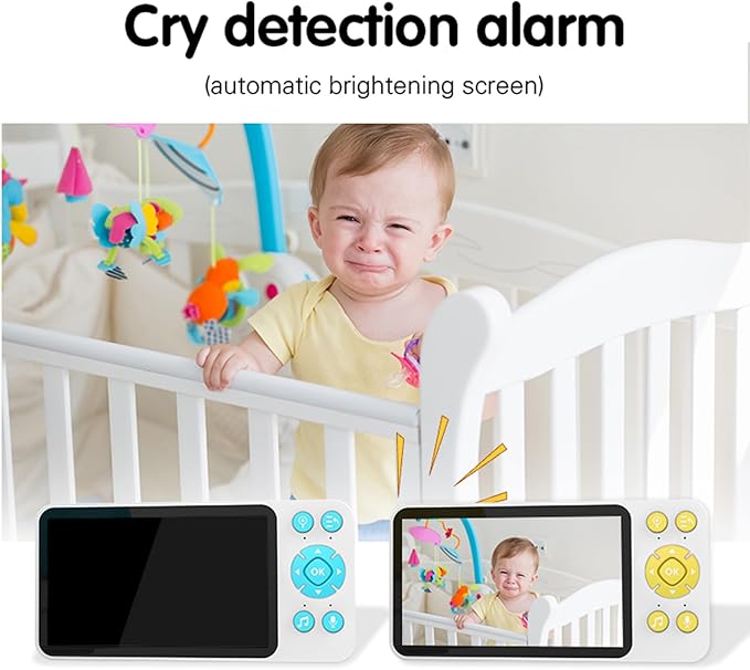 Baby Monitor Wifi Smartphone with App and Screen, 5" Video Baby Monitor with Camera and Audio, Long Range Night Vision, 2-Way Audio, Portable Cry Motion Detection for Home, Temper Humidity Sensor