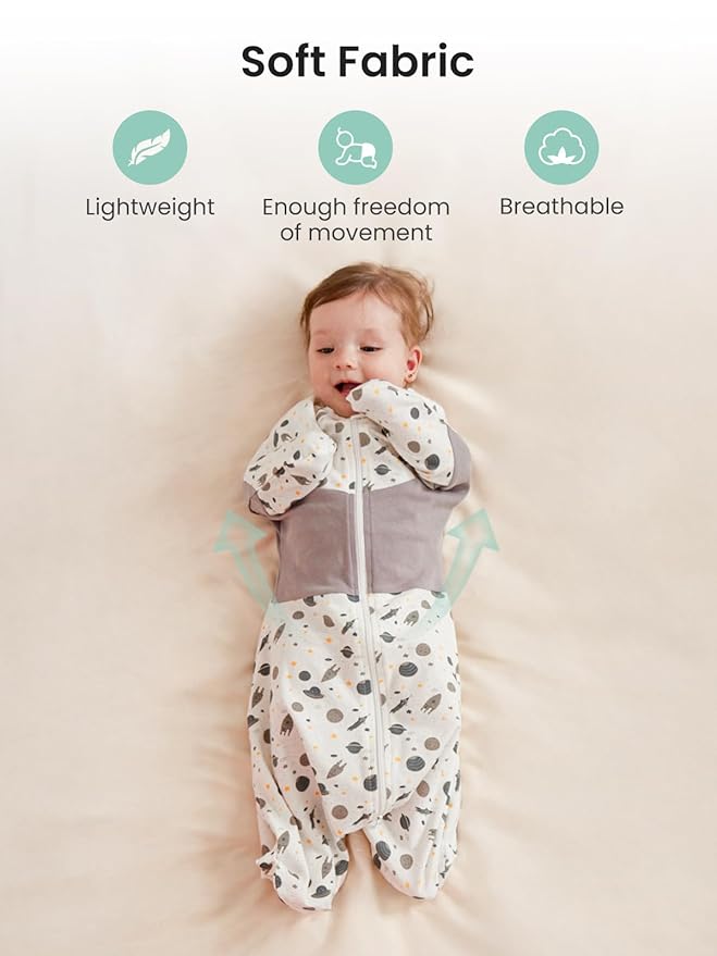 GROWNSY Transitional Swaddle Sleep Sack 3-6 Months, Starfish Design Baby Swaddle Sack, Dual-Zipper for Easy Diaper Changes, Proper Hip Development & Openable Foot Button, 12-20lbs, Space Tourism