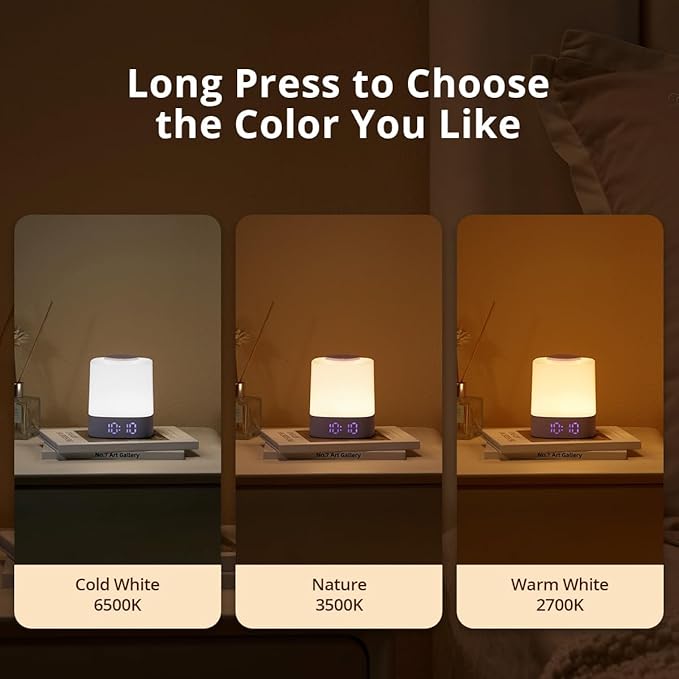 Lyridz LED Nursery Night Light with Clock, Portable Breastfeeding Night Lamp for Baby, Remote Control, 4000mAh Rechargeable Battery, Dimmable, 3 Color Temperature