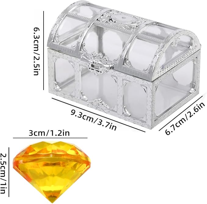 Diving gem Pool Toys Sand Toys,14Colorful Diamond Treasure Chest Summer Swimming gems Pirate Diving Toy Set Underwater Swimming toyChildren's Game Gifts for Boys and Girls(Silver White)