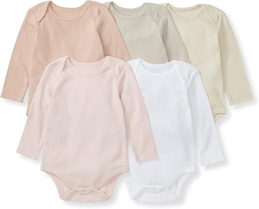Burt's Bees Baby Organic Cotton Bodysuits – Baby Boy & Girl Short and Long Sleeve One-Pieces, 5-Pack