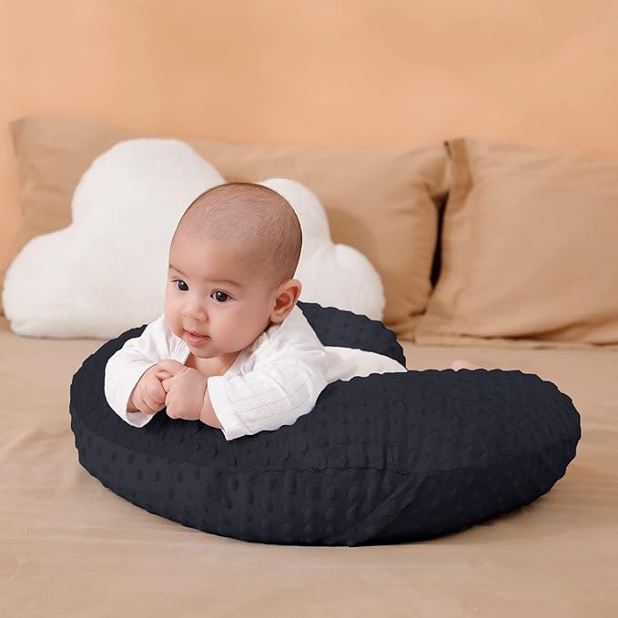 Nursing Pillow and Positioner with Cover for Breastfeeding and Bottle Feeding, Propping Baby, Tummy Time, Baby Sitting Support, Awake-Time Support (Black, 22" x 17.7" x 5.9")